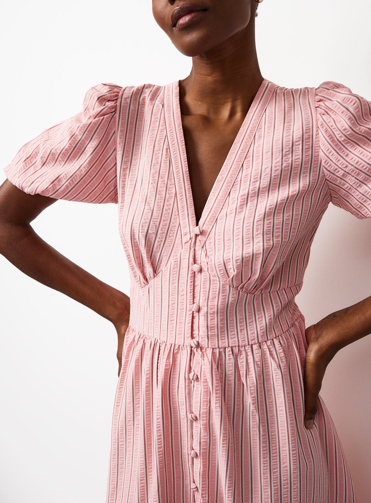 Pink V-Neck Striped Midaxi Tea Dress 20 - Image 3 thumbnail